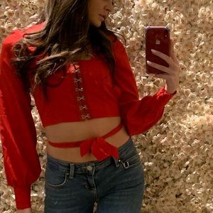 Red blouse with open back